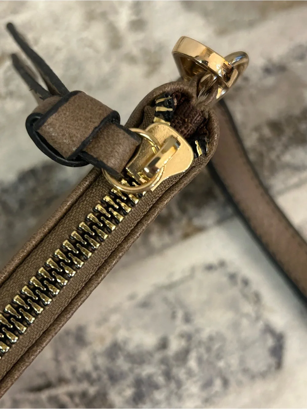 Montana West Taupe Brown Leather Zip Wristlet with Gold Plate
